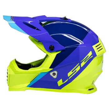 LS2 MX437 FAST EVO Launch Gloss Blue HI Viz Helmet 2