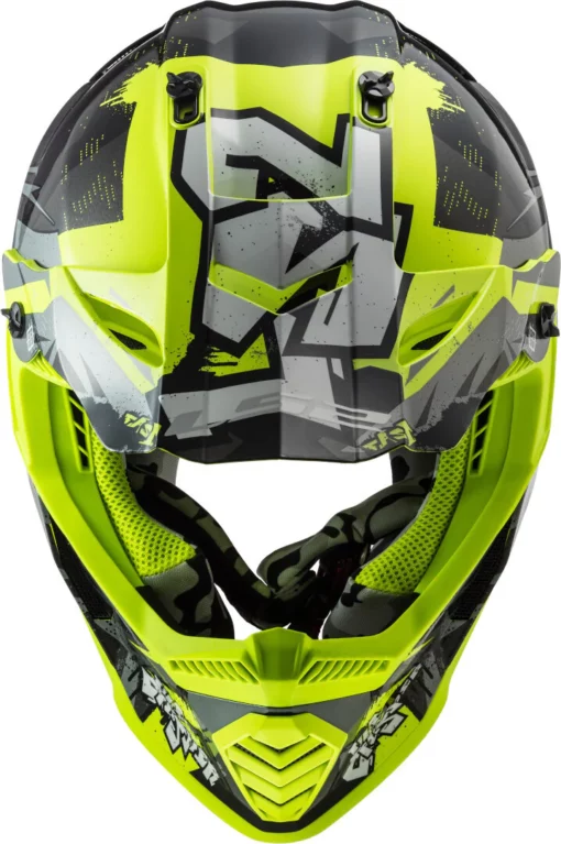 LS2 MX437 Fast Evo Crusher Matt Black Hi Viz Yellow Helmet 2