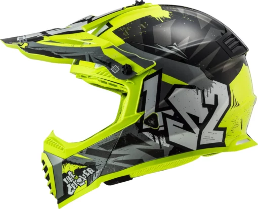LS2 MX437 Fast Evo Crusher Matt Black Hi Viz Yellow Helmet 4