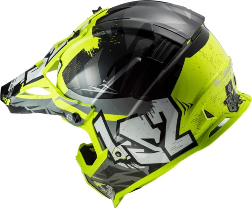 LS2 MX437 Fast Evo Crusher Matt Black Hi Viz Yellow Helmet 5