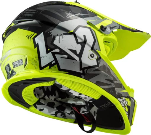 LS2 MX437 Fast Evo Crusher Matt Black Hi Viz Yellow Helmet 6