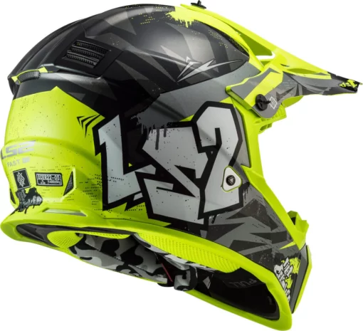 LS2 MX437 Fast Evo Crusher Matt Black Hi Viz Yellow Helmet 7