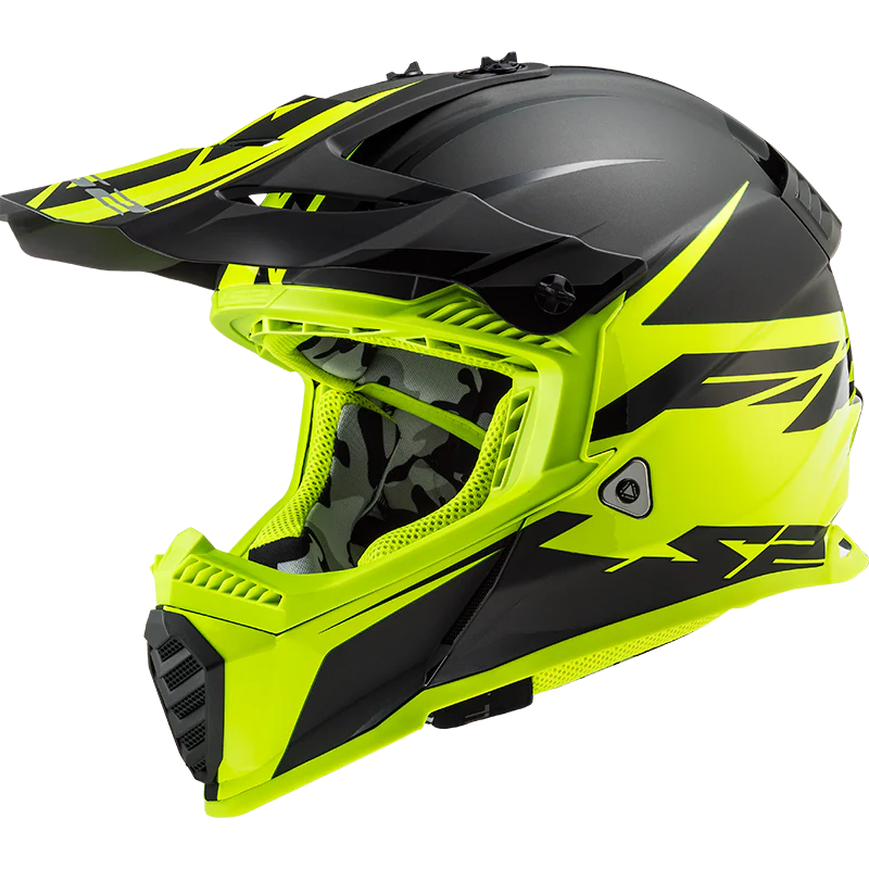 LS2 MX437 Fast Evo Roar Matt Black Gloss Hi Viz Yellow Helmet