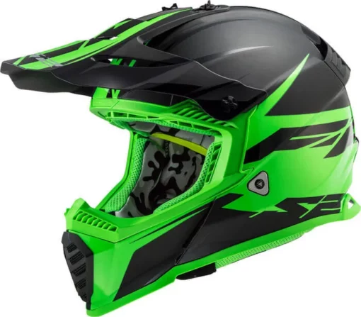 LS2 MX437 Fast Evo Roar Matt Gloss Black Green Helmet