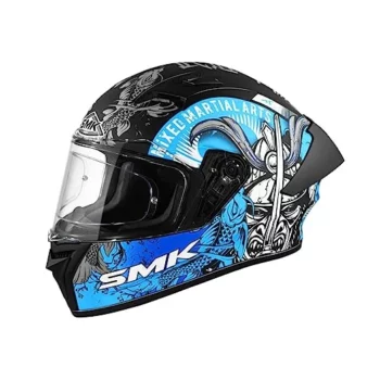 SMK Stellar Sports Samurai Dull Black Blue Grey (MA265) Helmet