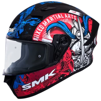 SMK Stellar Sports Samurai Dull Black Blue Red (MA253) Helmet