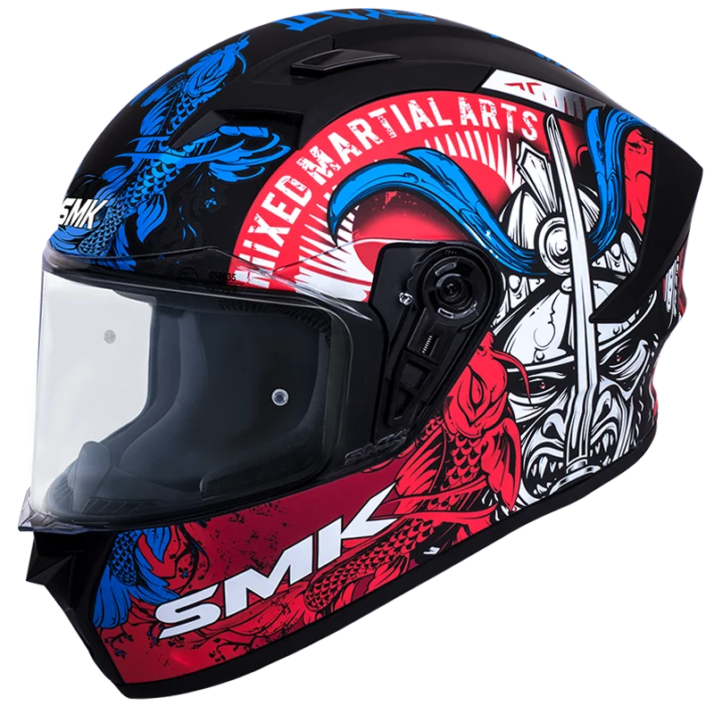 SMK Stellar Sports Samurai Dull Black Blue Red (MA253) Helmet
