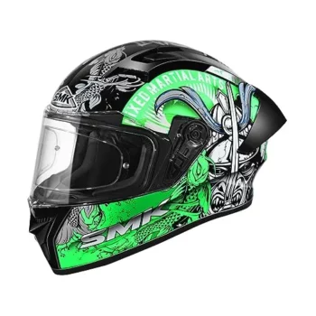 SMK Stellar Sports Samurai Dull Black Grey Green (MA268) Helmet