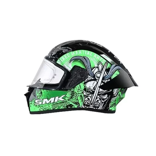 SMK Stellar Sports Samurai Dull Black Grey Green (MA268) Helmet3
