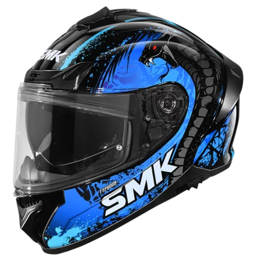 SMK Typhoon Reptile Matt Black Blue (MA255) Helmet