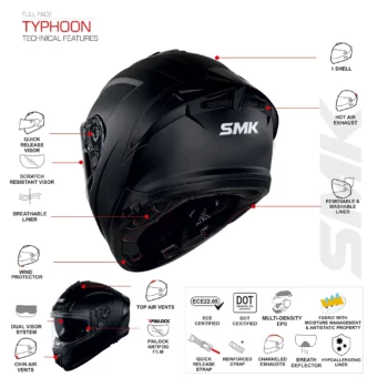 SMK Typhoon Style Matt Black Grey (MA266) Helmet