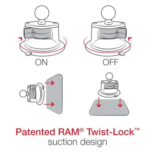 RAM MountsTwist Lock Suction Cup Mount with 20 Camera Adapter Aluminum Medium ARM 4