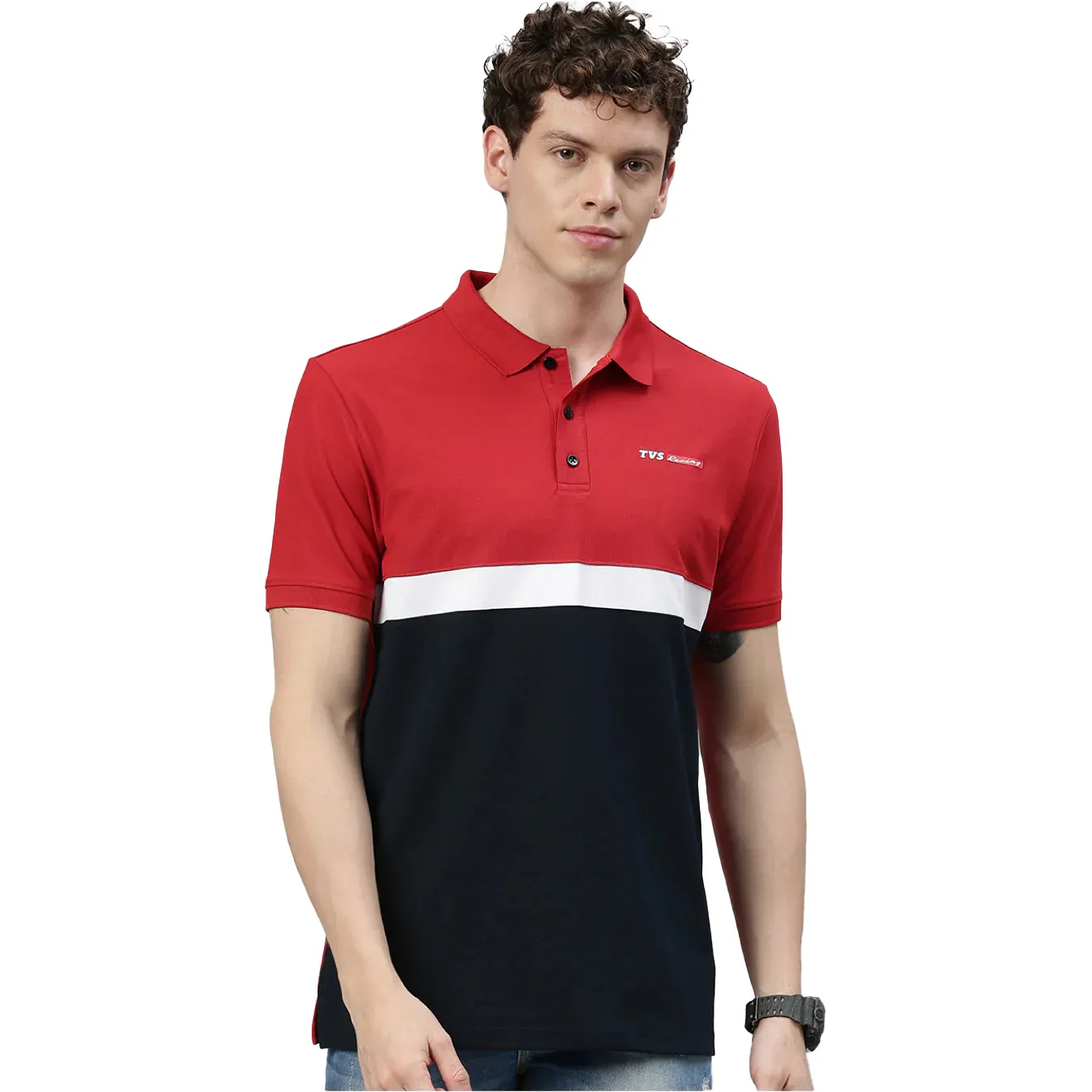 TVS Racing Red Blue Polo T Shirt | Custom Elements