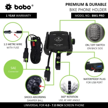 Bobo BM 1 Pro Black Bike Mobile Charger 2