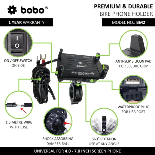 Bobo BM 2 Black Bike Mobile Charger 2