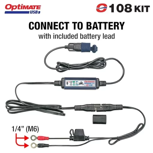 Optimate O 108 USB Charger with Battery Indicator Kit (includes Battery Lead) – 3300mA 3