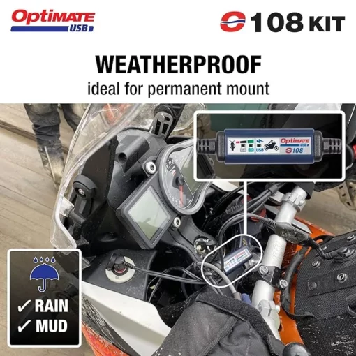 Optimate O 108 USB Charger with Battery Indicator Kit (includes Battery Lead) – 3300mA 5