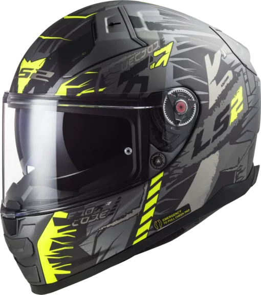 LS2 FF811 TechBot Gloss Titan Black Hi Viz Yellow Helmet 1