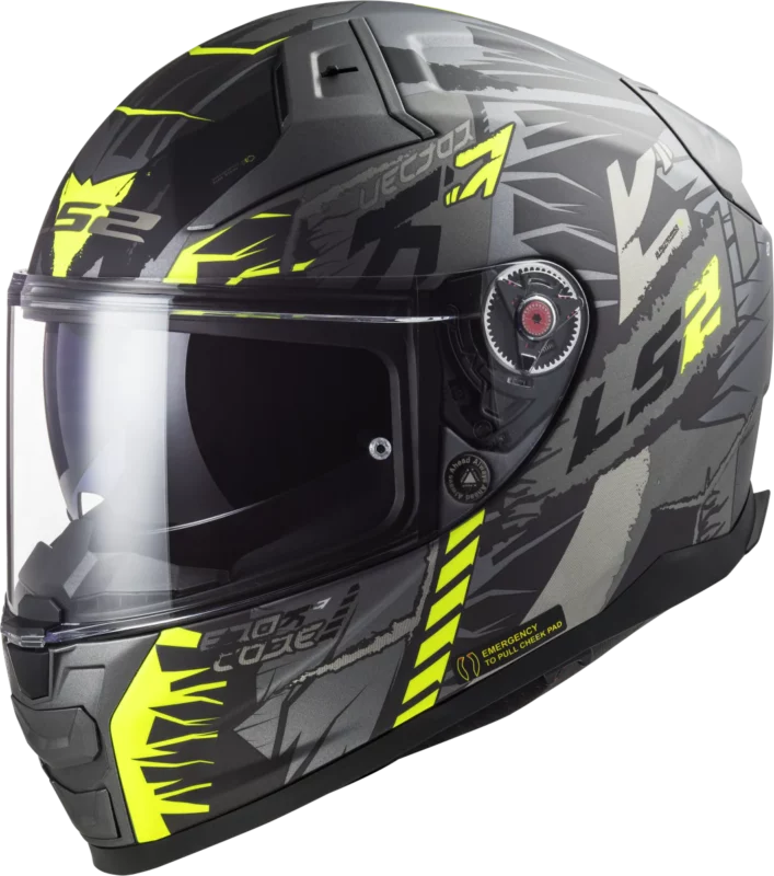 LS2 FF811 TechBot Gloss Titan Black Hi Viz Yellow Helmet 1