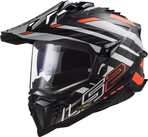 LS2 MX701 Carbon Explorer Edge Black Fluroscent Orange Helmet 1