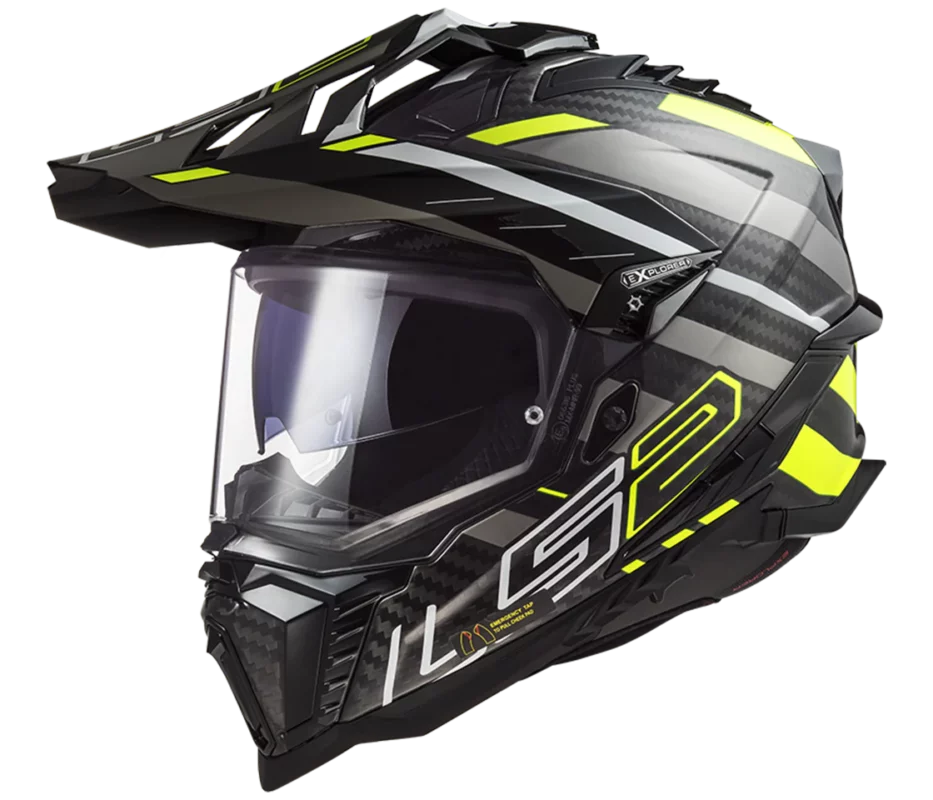 LS2 MX701 Explorer Carbon Edge Gloss Black Hi Viz Yellow Helmet 1