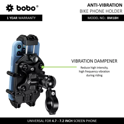 BOBO BM18 Anti Vibration Bike Phone Holder (with Fast 15W Wireless Charger & USB C Charging Module) Motorcycle Mobile Mount 2