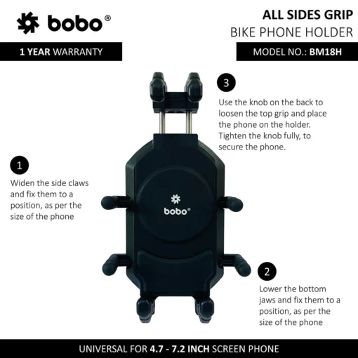BOBO BM18 Anti Vibration Bike Phone Holder (with Fast 15W Wireless Charger & USB C Charging Module) Motorcycle Mobile Mount 7