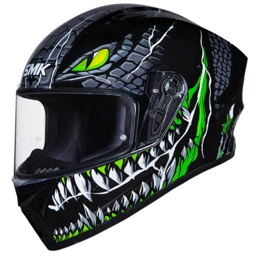 SMK Stellar Sport Taotei Gloss Black Grey Green Helmet 1