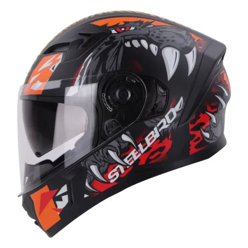 Steelbird SBA 21 Dual Visor Pantha Gloss Black with Orange Helmet 4