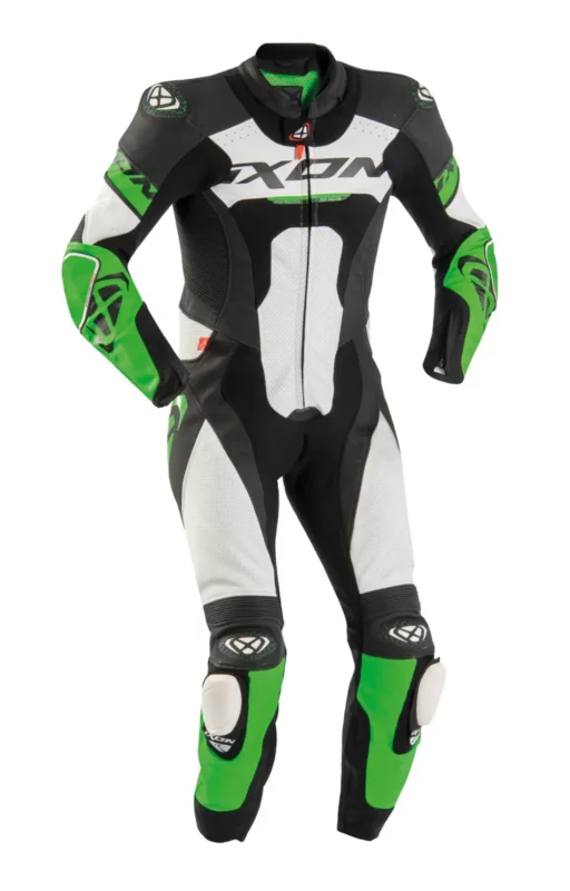 IXON Jackal One Piece Black White Green Motorcycle Leather Suit 1