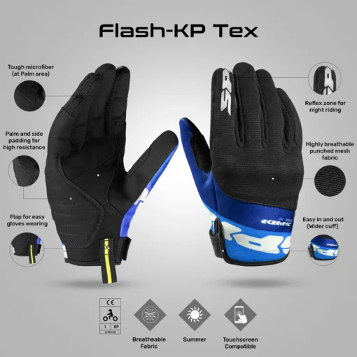 Spidi Flash KP White Blue Motorcycle Gloves 4