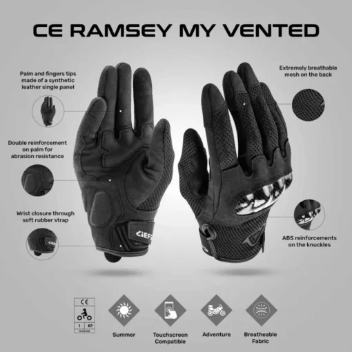 Acerbis Ramsey MY Vented Black Gloves 3