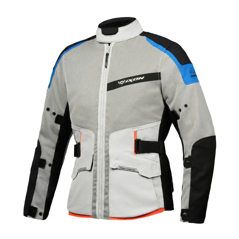 Ixon M Njord Light Grey Blue Neon Red Jacket 1