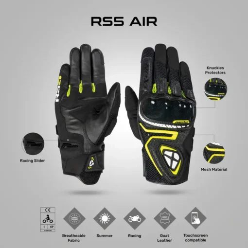 Ixon RS5 Air Black Bright Yellow Riding Gloves 3
