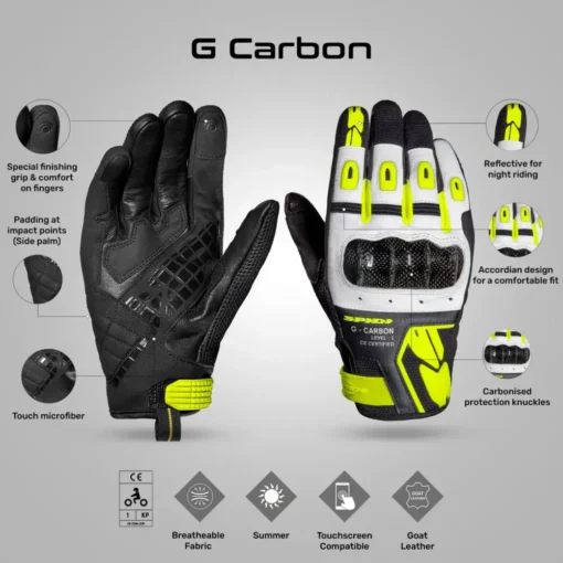 Spidi G Carbon Black Fluorescent Yellow Gloves 4