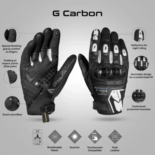 spidi g carbon black white gloves 4
