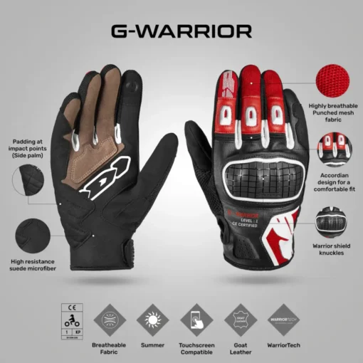 spidi g warrior black red gloves 3