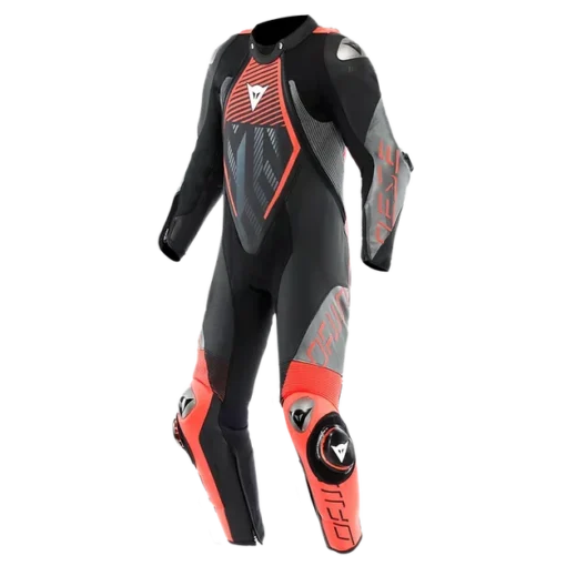 Dainese Audax D Zip 1Pc Perf. Leather Black Fluo Red Anthracite Riding Suit 1