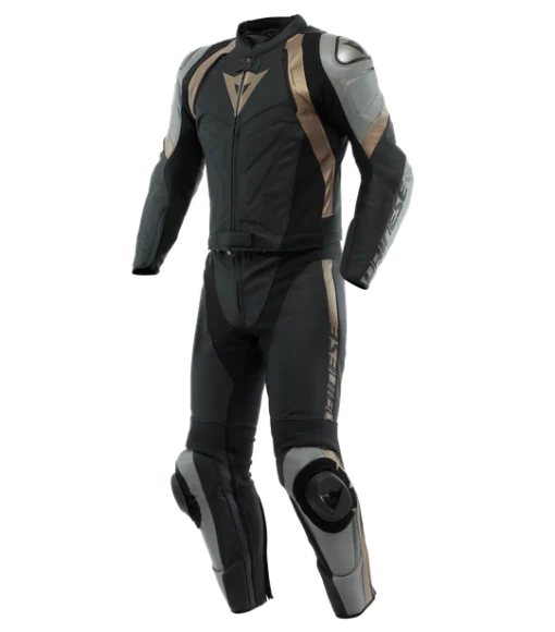 Dainese Avro 4 2Pc Leather Black Matt Charcoal Grey Tibetian Platinum Racing Suit 1