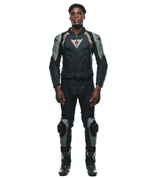 Dainese Avro 4 2Pc Leather Black Matt Charcoal Grey Tibetian Platinum Racing Suit 3