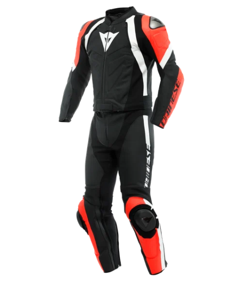 Dainese Avro 4 2Pc Leather Black Matt Fluo Red White Racing Suit 1