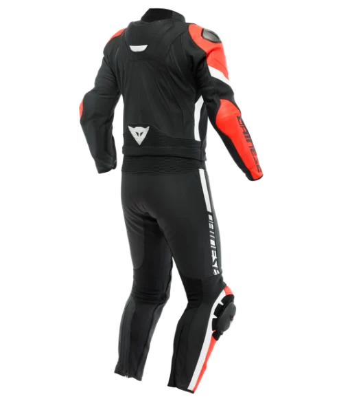 Dainese Avro 4 2Pc Leather Black Matt Fluo Red White Racing Suit 2