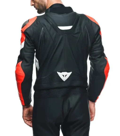 Dainese Avro 4 2Pc Leather Black Matt Fluo Red White Racing Suit 4