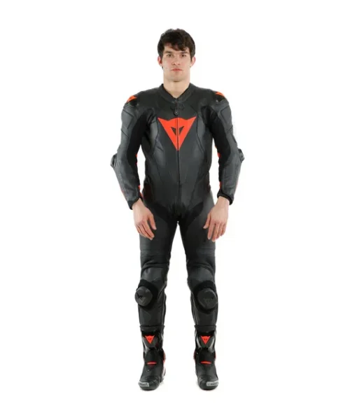 Dainese Laguna Seca 5 1Pc Leather Suit Perforated Racing Black Fluorescent Red Racing Suit 3