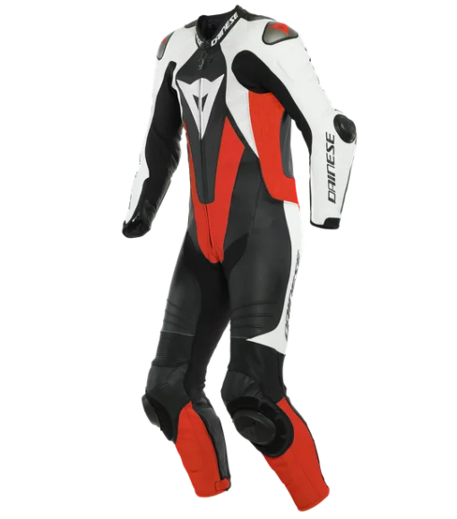 Dainese Laguna Seca 5 1Pc Leather Suit Perforated Racing Black White Fluorescent Red Racing Suit 1