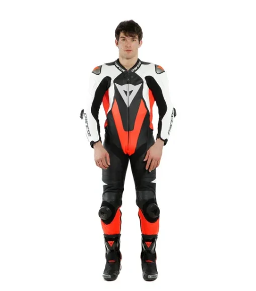 Dainese Laguna Seca 5 1Pc Leather Suit Perforated Racing Black White Fluorescent Red Racing Suit 3