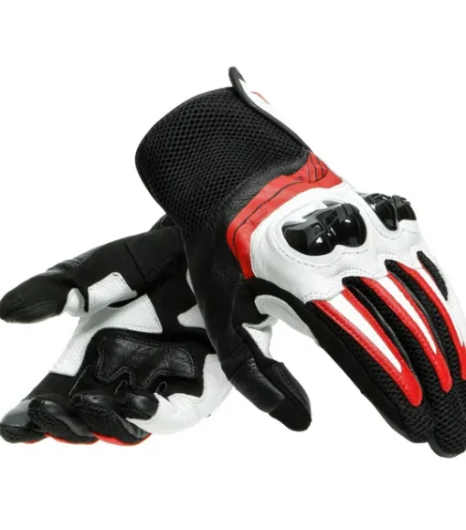 Dainese Mig 3 Leather Black White Lava Red Riding Gloves 1