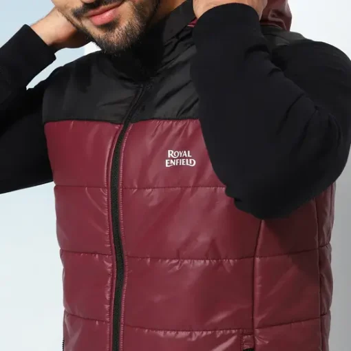 Royal Enfield Sleeveless Maroon Puffer Hoodie Jacket 6