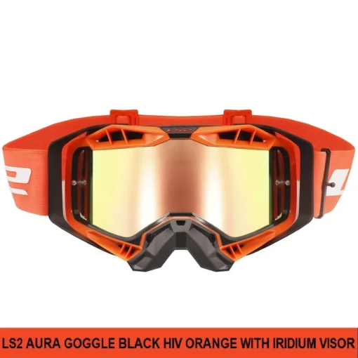 LS2 Aura Pro Goggle Black Hi Viz Orange with Iridium Visor 1