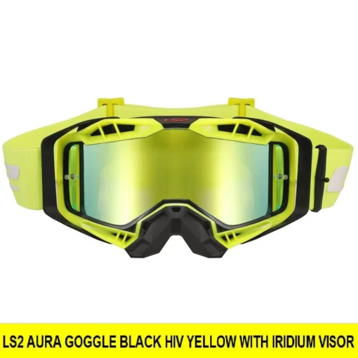 LS2 Aura Pro Goggle Black Hi Viz Yellow with Iridium Visor 1